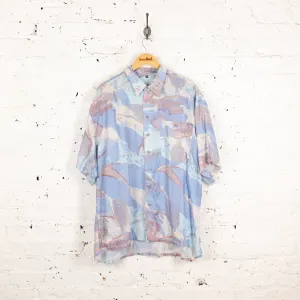 90s Short Sleeve Pattern Shirt - Blue - XXL