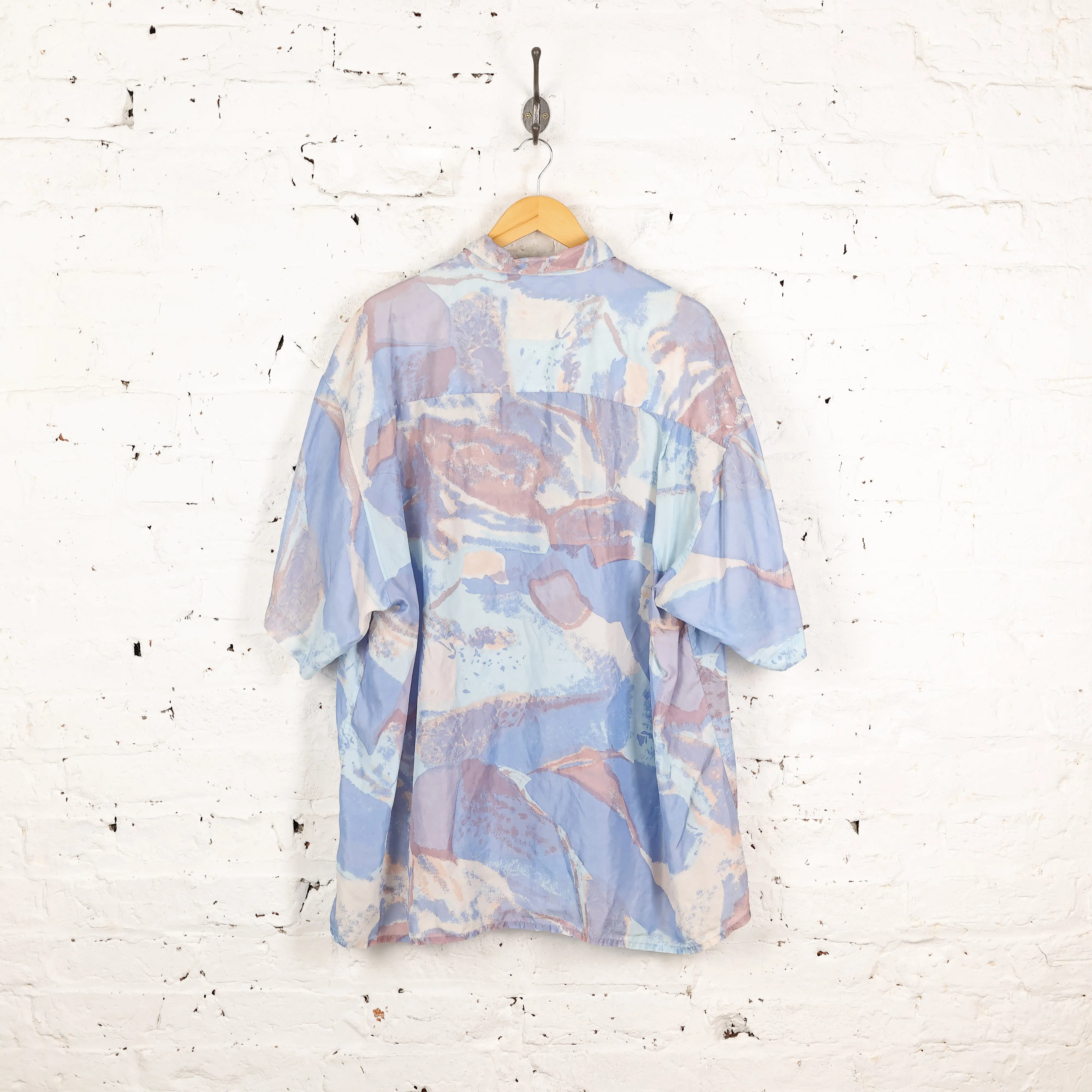 90s Short Sleeve Pattern Shirt - Blue - XXL