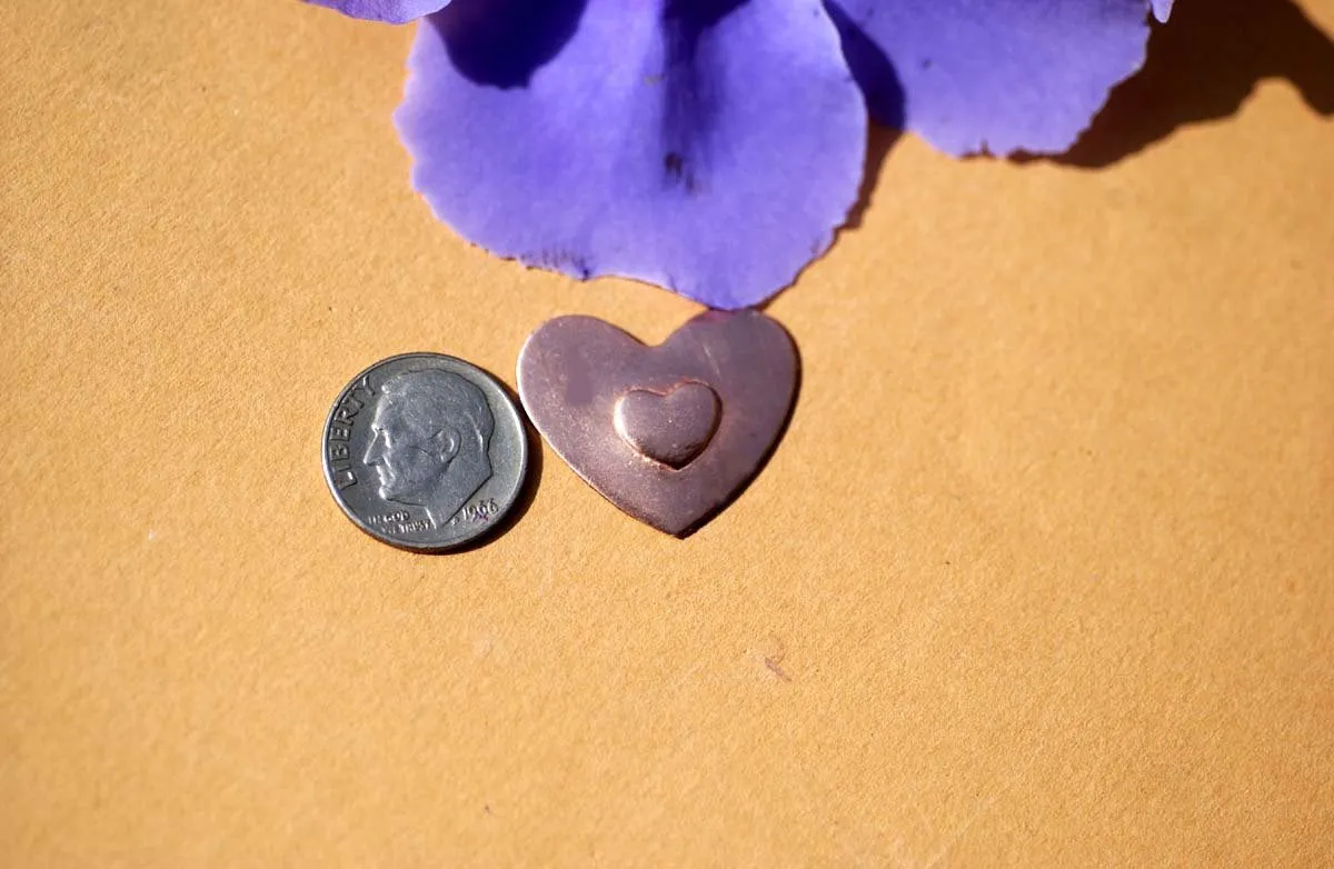 9mm x 7mm Heart Embossed Blank for Enameling Stamping Texturing Metalworking Jewelry Making Blanks - 4 pieces