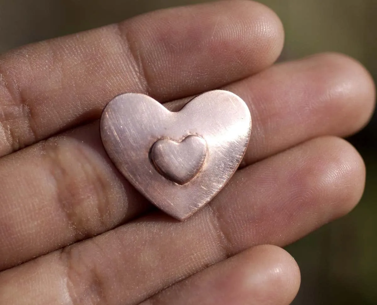 9mm x 7mm Heart Embossed Blank for Enameling Stamping Texturing Metalworking Jewelry Making Blanks - 4 pieces