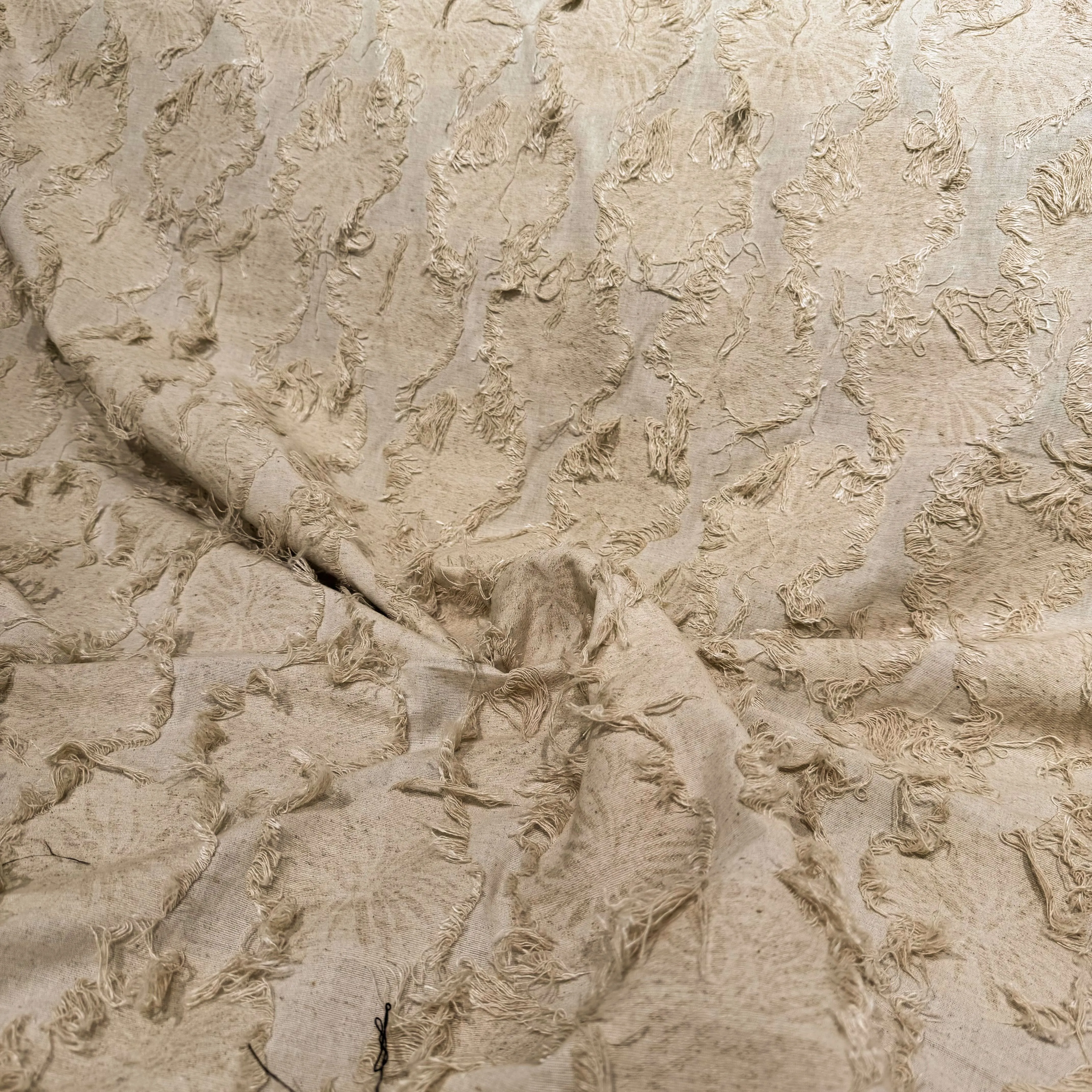 Abstract Fringed Lily Pad Cotton/Linen Jacquard - Beige