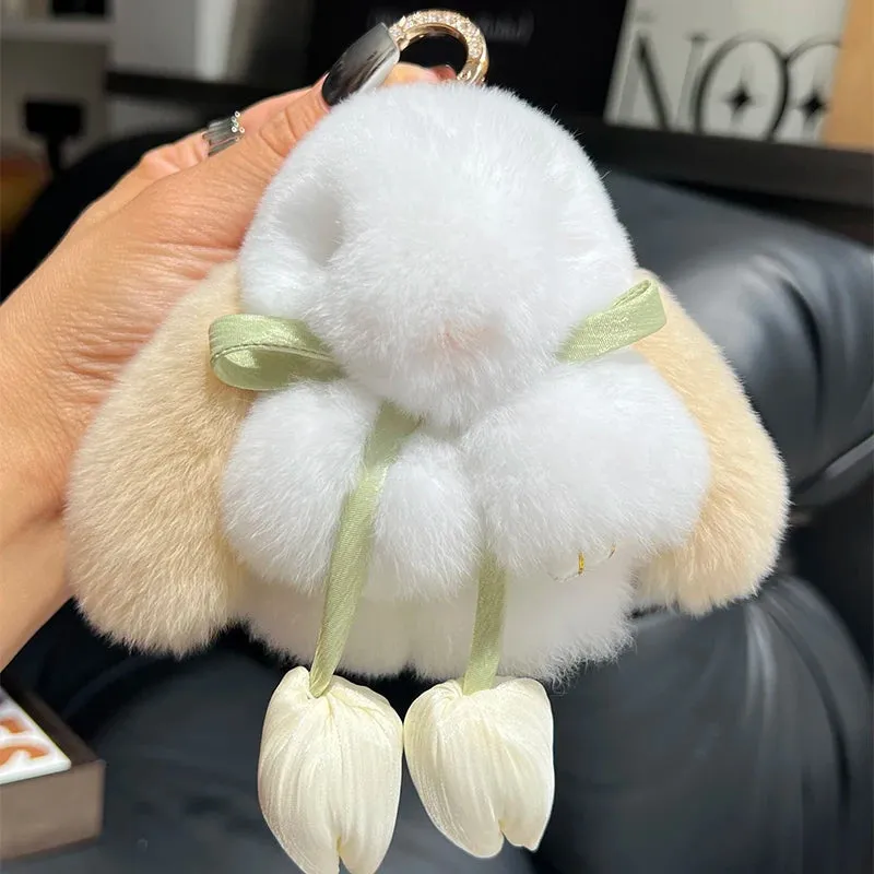 Adorable Fluffy Bunny Keychain - Kawaii Pom Pom Rabbit Key Ring for Magical Moments 🐰✨