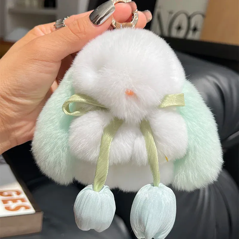 Adorable Fluffy Bunny Keychain - Kawaii Pom Pom Rabbit Key Ring for Magical Moments 🐰✨