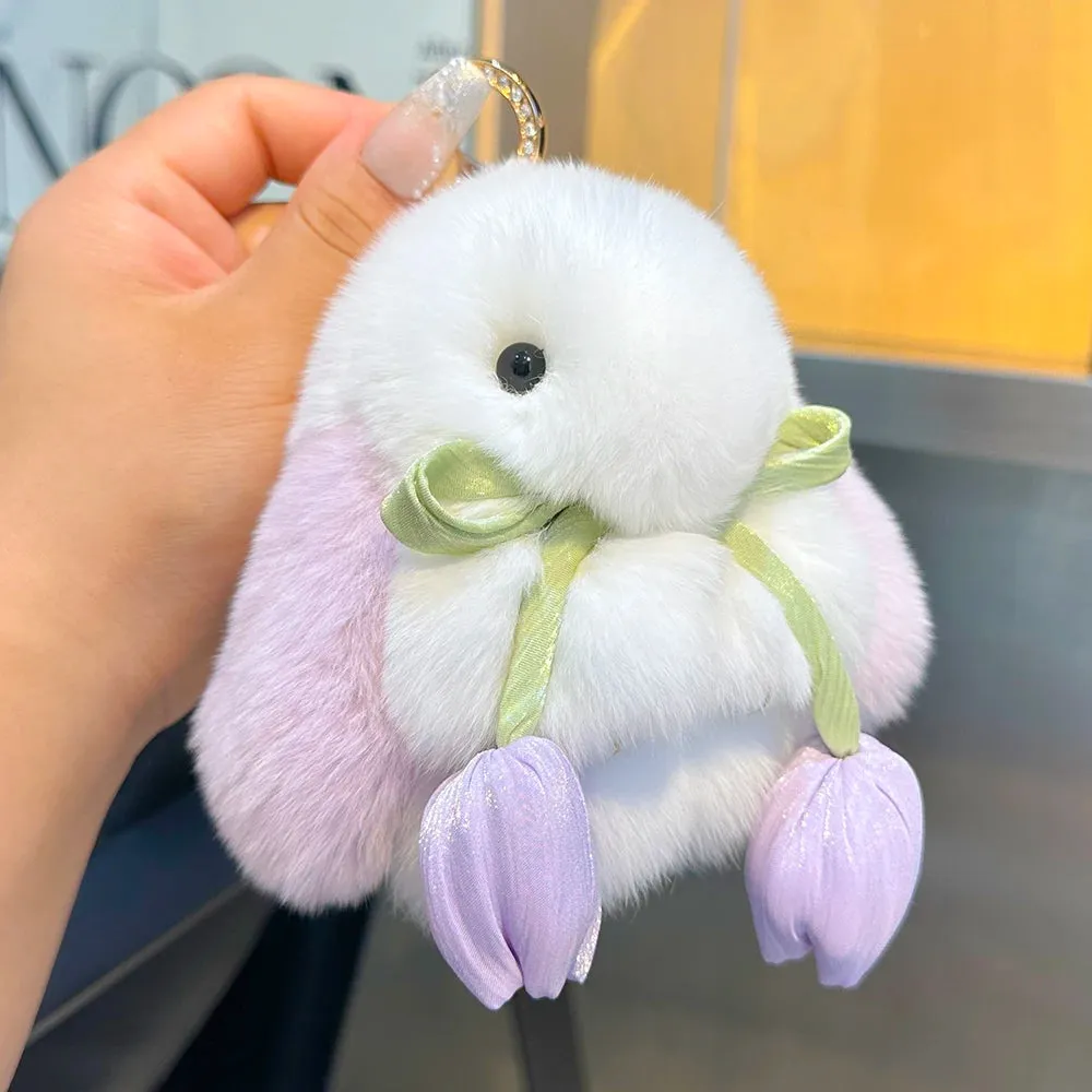 Adorable Fluffy Bunny Keychain - Kawaii Pom Pom Rabbit Key Ring for Magical Moments 🐰✨