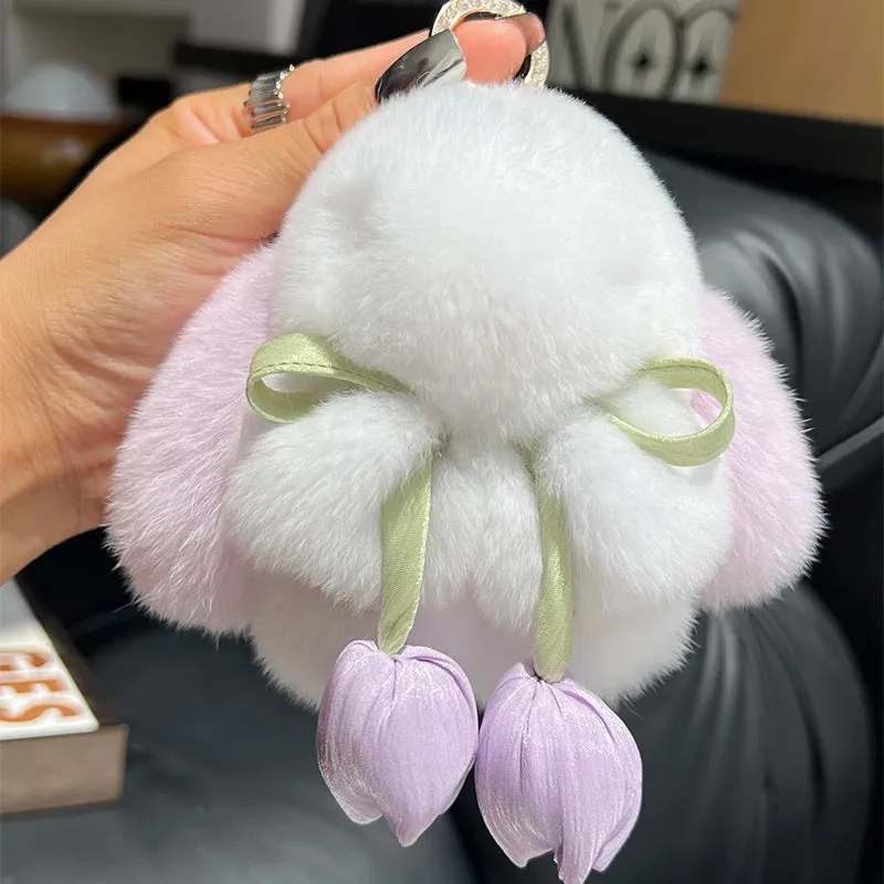 Adorable Fluffy Bunny Keychain - Kawaii Pom Pom Rabbit Key Ring for Magical Moments 🐰✨