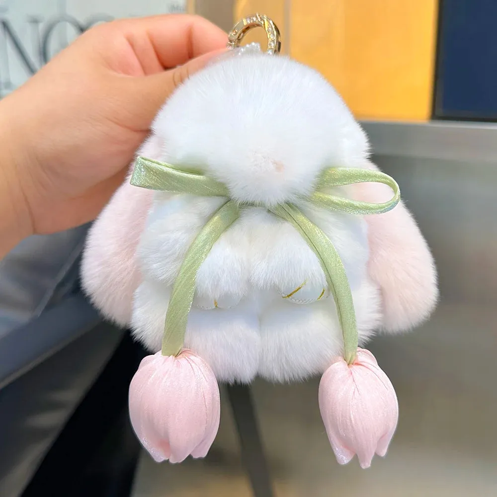 Adorable Fluffy Bunny Keychain - Kawaii Pom Pom Rabbit Key Ring for Magical Moments 🐰✨