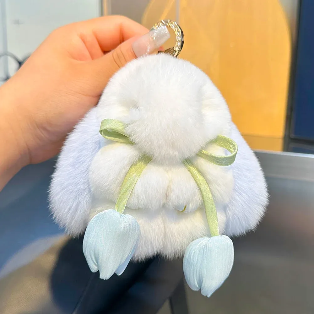 Adorable Fluffy Bunny Keychain - Kawaii Pom Pom Rabbit Key Ring for Magical Moments 🐰✨