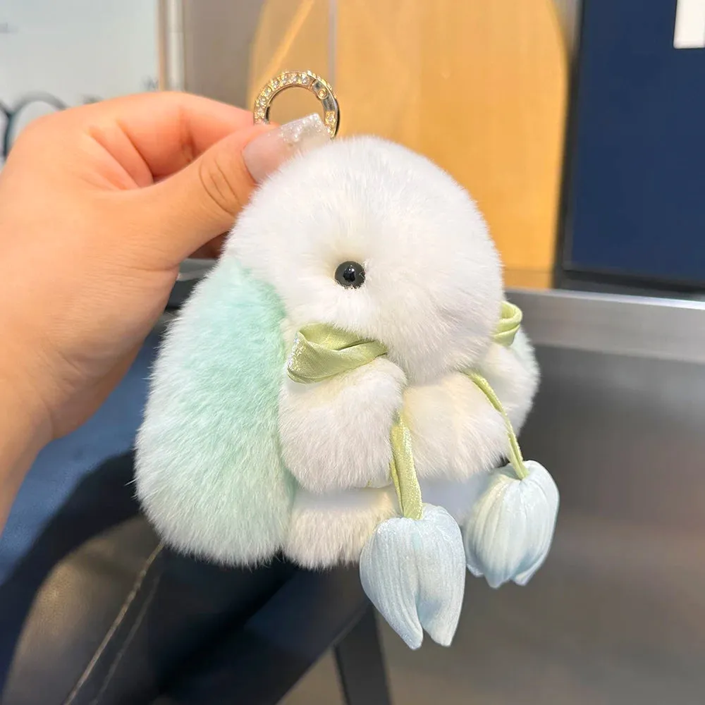 Adorable Fluffy Bunny Keychain - Kawaii Pom Pom Rabbit Key Ring for Magical Moments 🐰✨