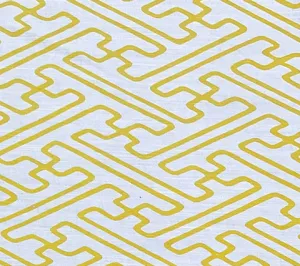 Alan Campbell Fabric: Saya Gata Lines - Custom Taxicab Yellow on White Belgian Linen / Cotton
