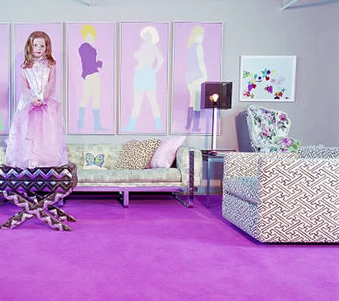 Alan Campbell Fabric: Saya Gata - Magenta Lines on White Belgian Linen / Cotton