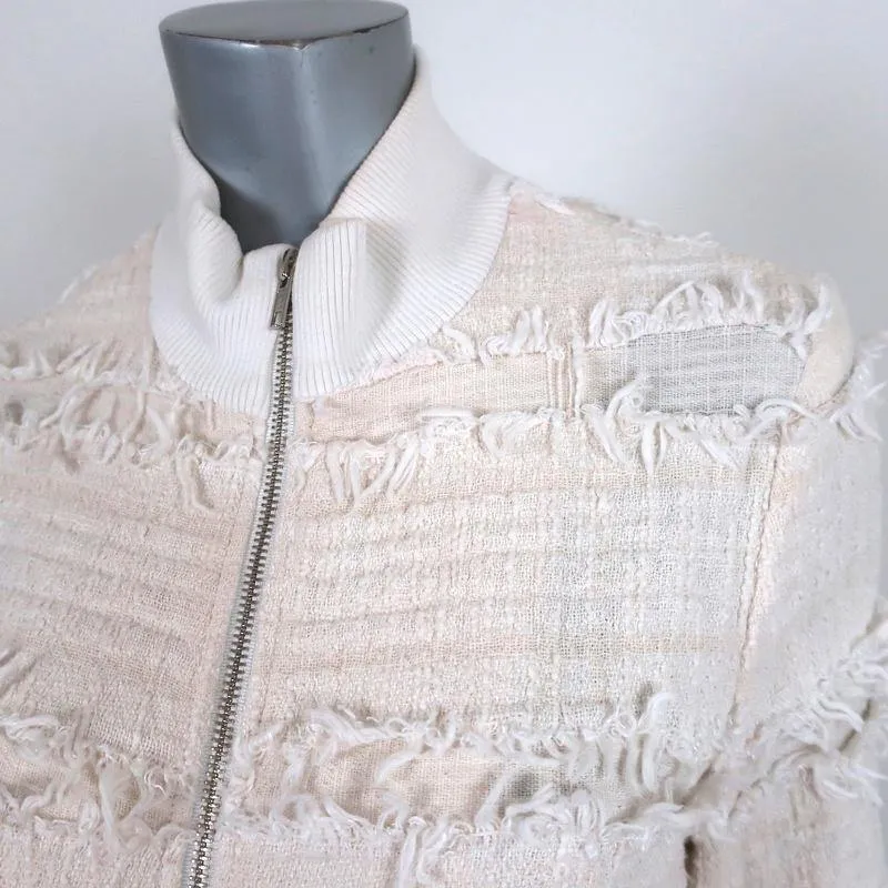 A.L.C. Bomber Jacket Judd Cream Fringe Tweed Size 8