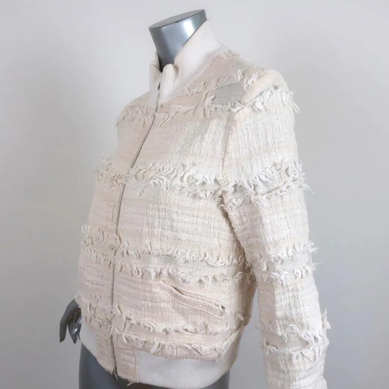 A.L.C. Bomber Jacket Judd Cream Fringe Tweed Size 8