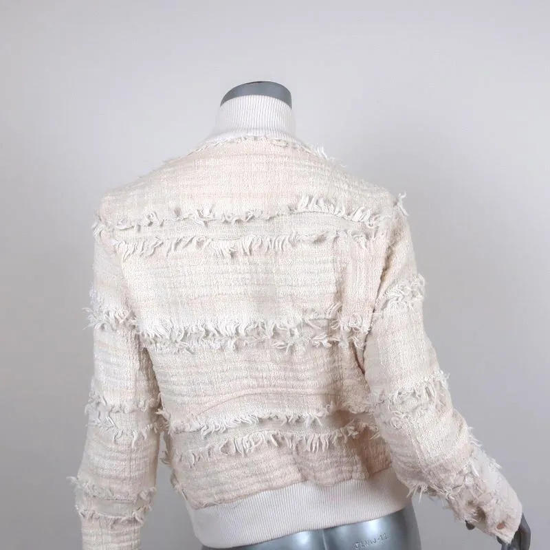 A.L.C. Bomber Jacket Judd Cream Fringe Tweed Size 8