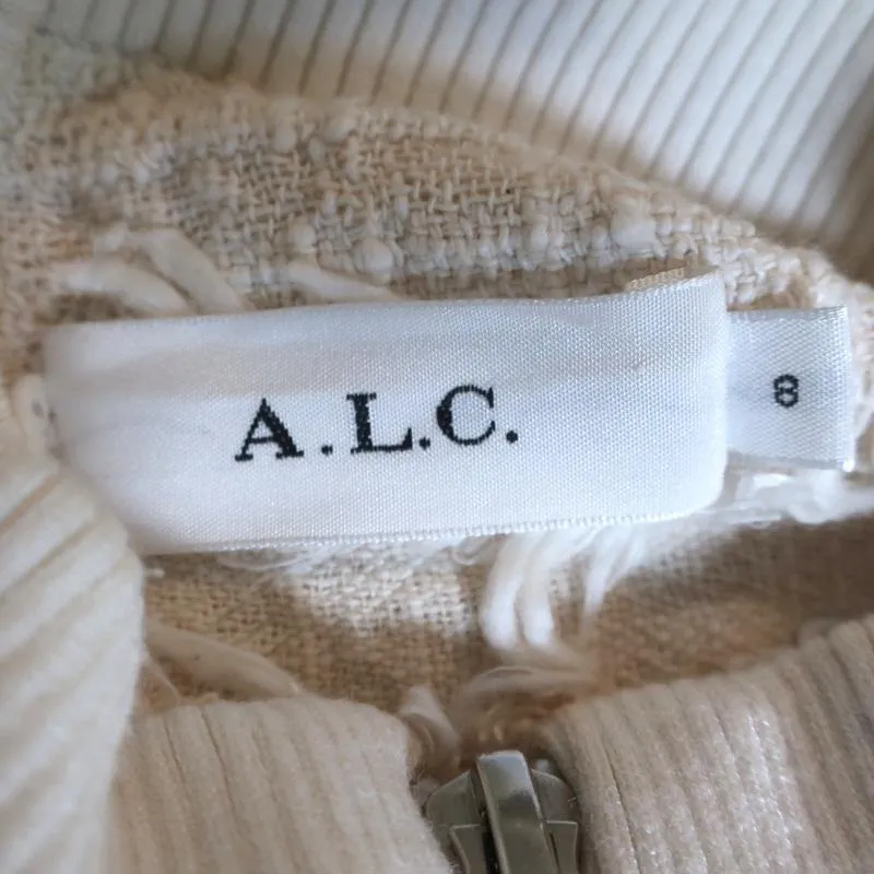 A.L.C. Bomber Jacket Judd Cream Fringe Tweed Size 8