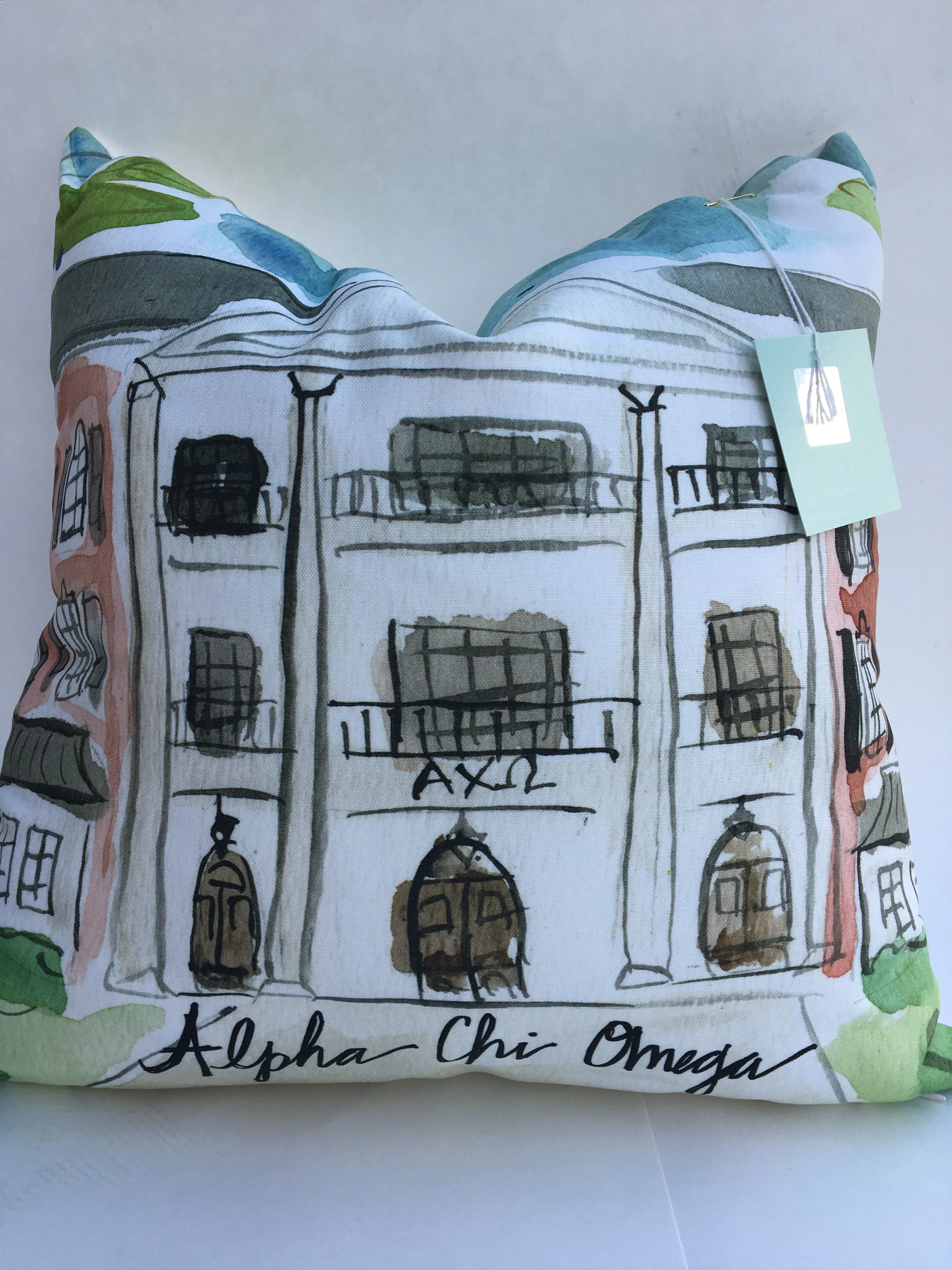 Alpha Chi Omega Watercolor Sorority House Pillow