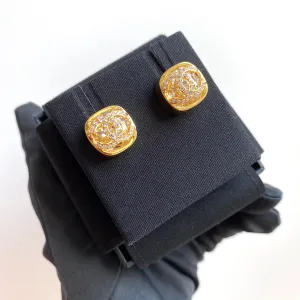 Amber Cushion Cut Crystal CC Embossed Stud Earrings