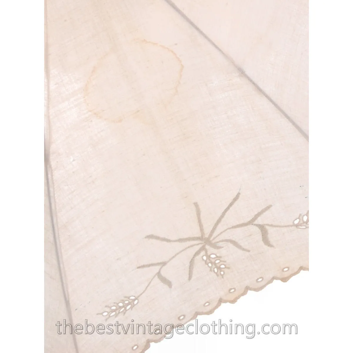 Antique Parasol White Linen Eyelet Victorian Bamboo Handle Excellent Condition