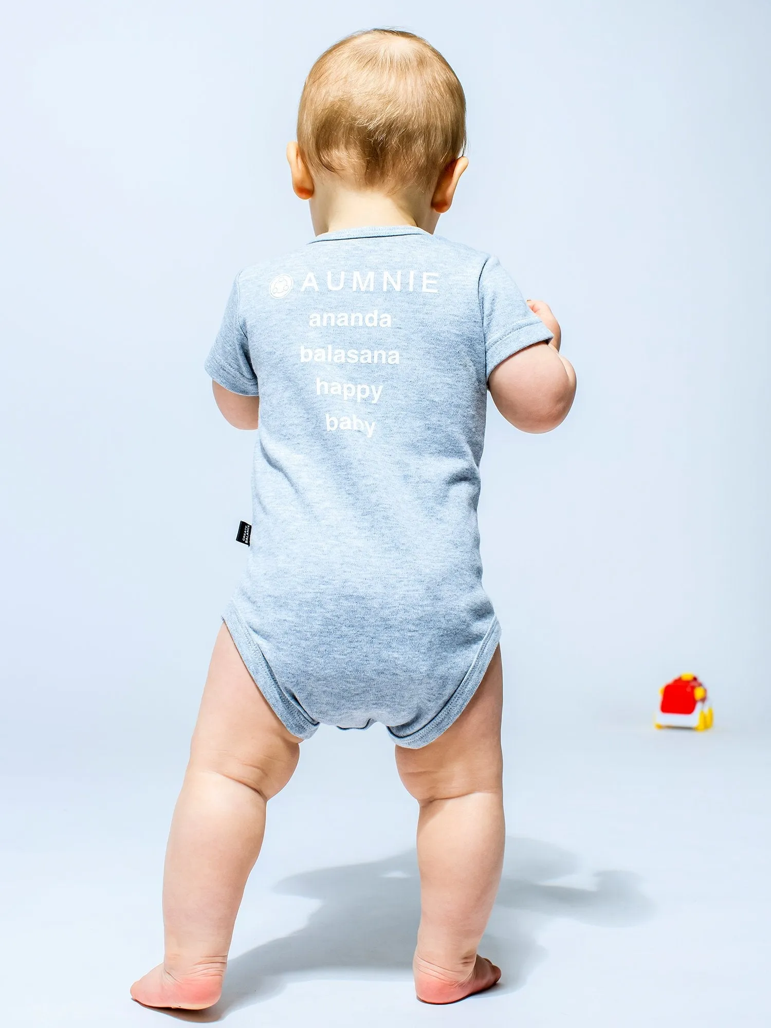 AUMkids HAPPY BABY SHORT SLEEVE ONESIE   BIB SET, LIGHT HEATHER GREY