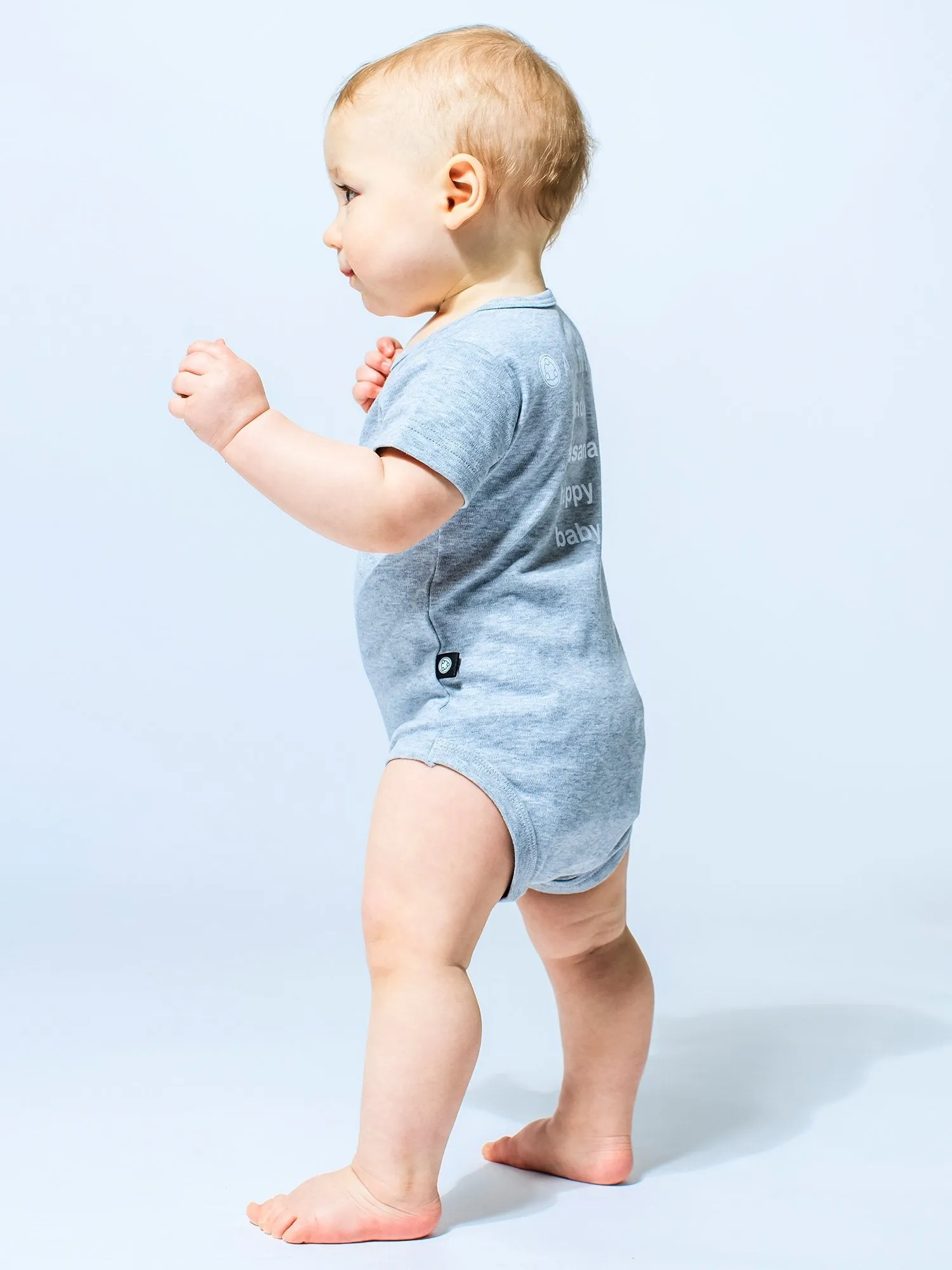 AUMkids HAPPY BABY SHORT SLEEVE ONESIE   BIB SET, LIGHT HEATHER GREY