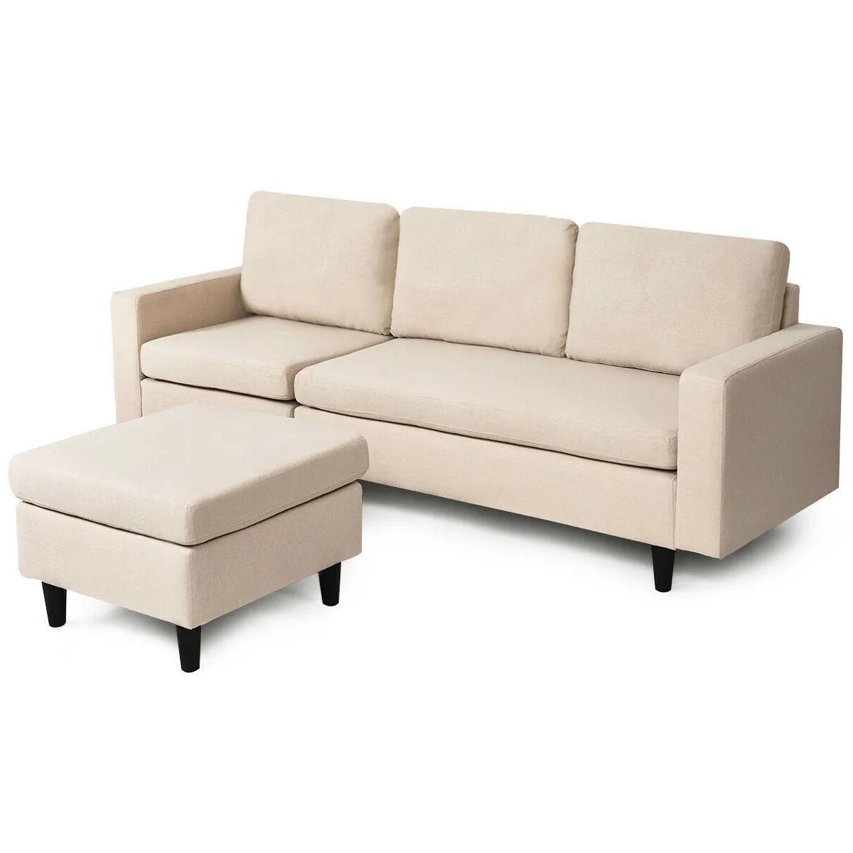 Beige L-Shaped Right or Left Facing Mid-Century Style Sectional Sofa