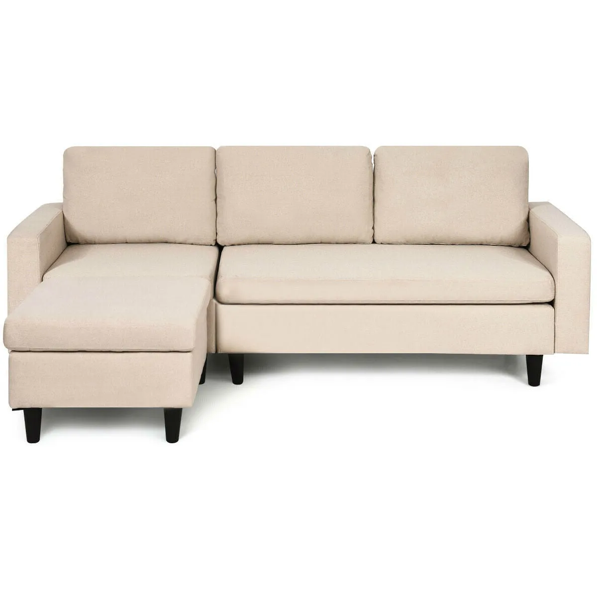 Beige L-Shaped Right or Left Facing Mid-Century Style Sectional Sofa