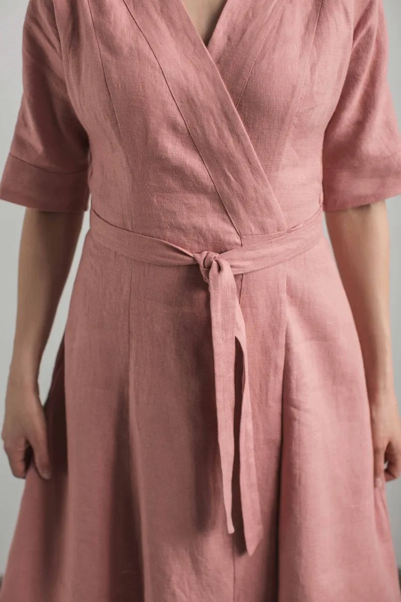 Belted Wrap Around Linen Dress