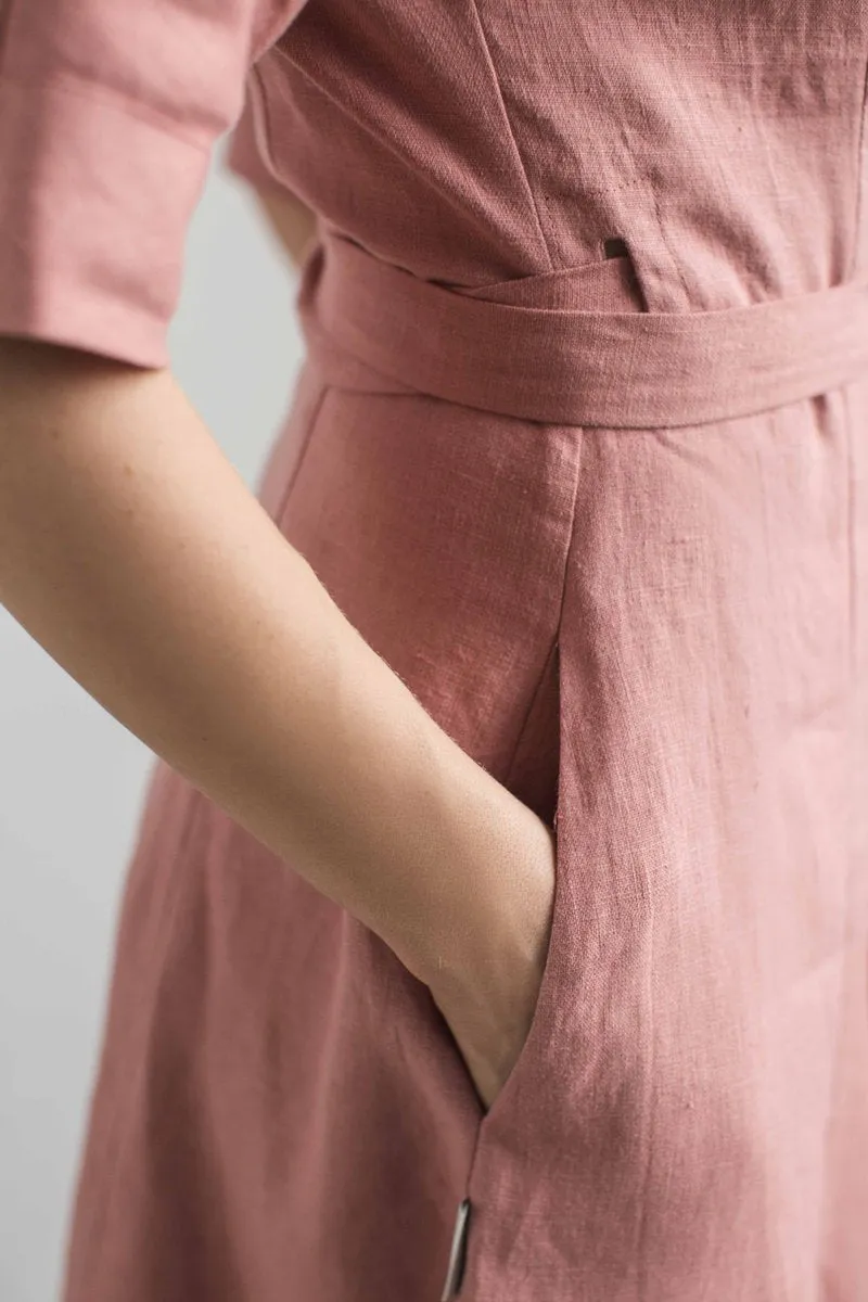 Belted Wrap Around Linen Dress