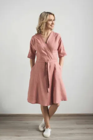 Belted Wrap Around Linen Dress