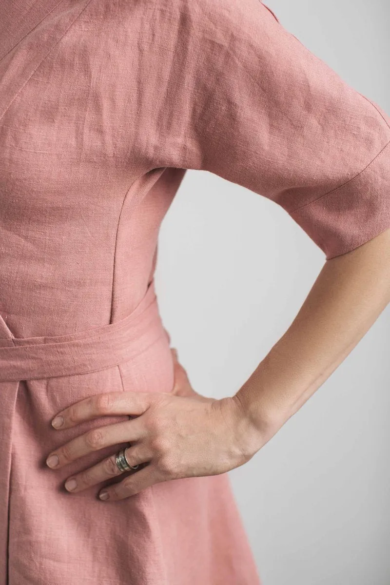 Belted Wrap Around Linen Dress