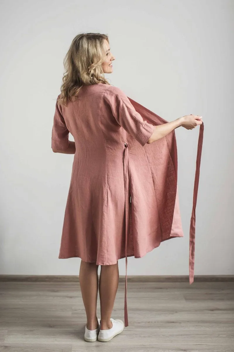 Belted Wrap Around Linen Dress