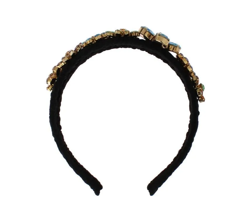 Black Brocade Gold Crystal Floral Headband
