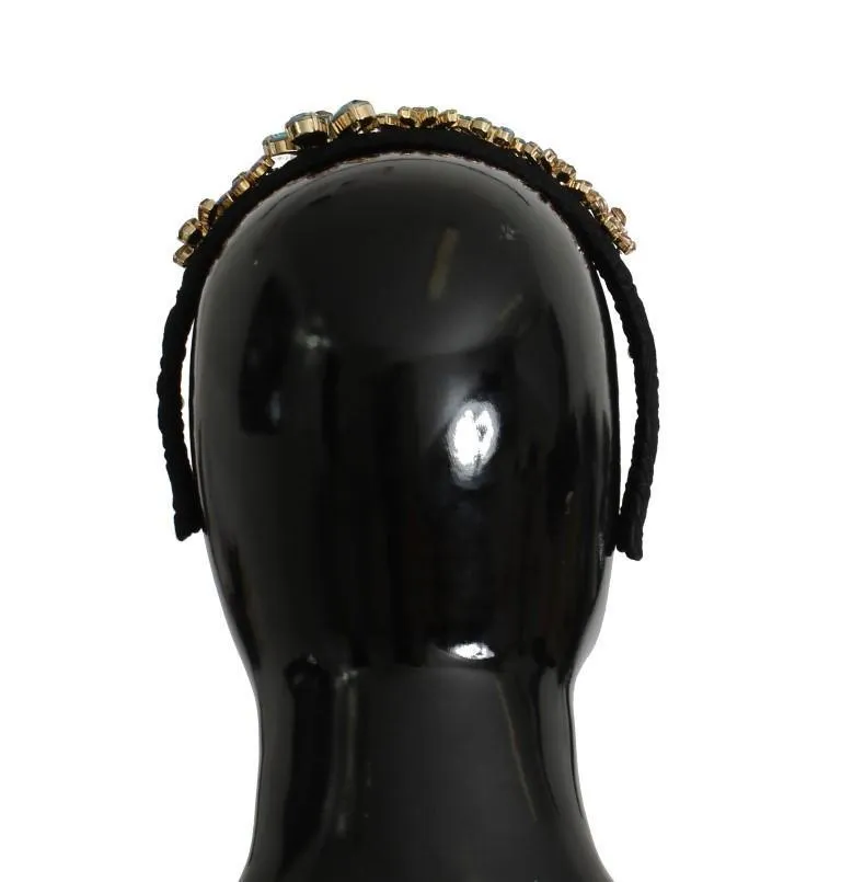 Black Brocade Gold Crystal Floral Headband