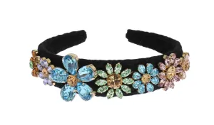 Black Brocade Gold Crystal Floral Headband