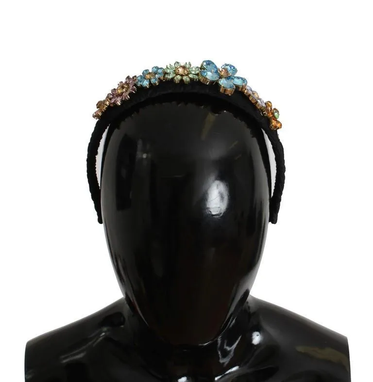 Black Brocade Gold Crystal Floral Headband