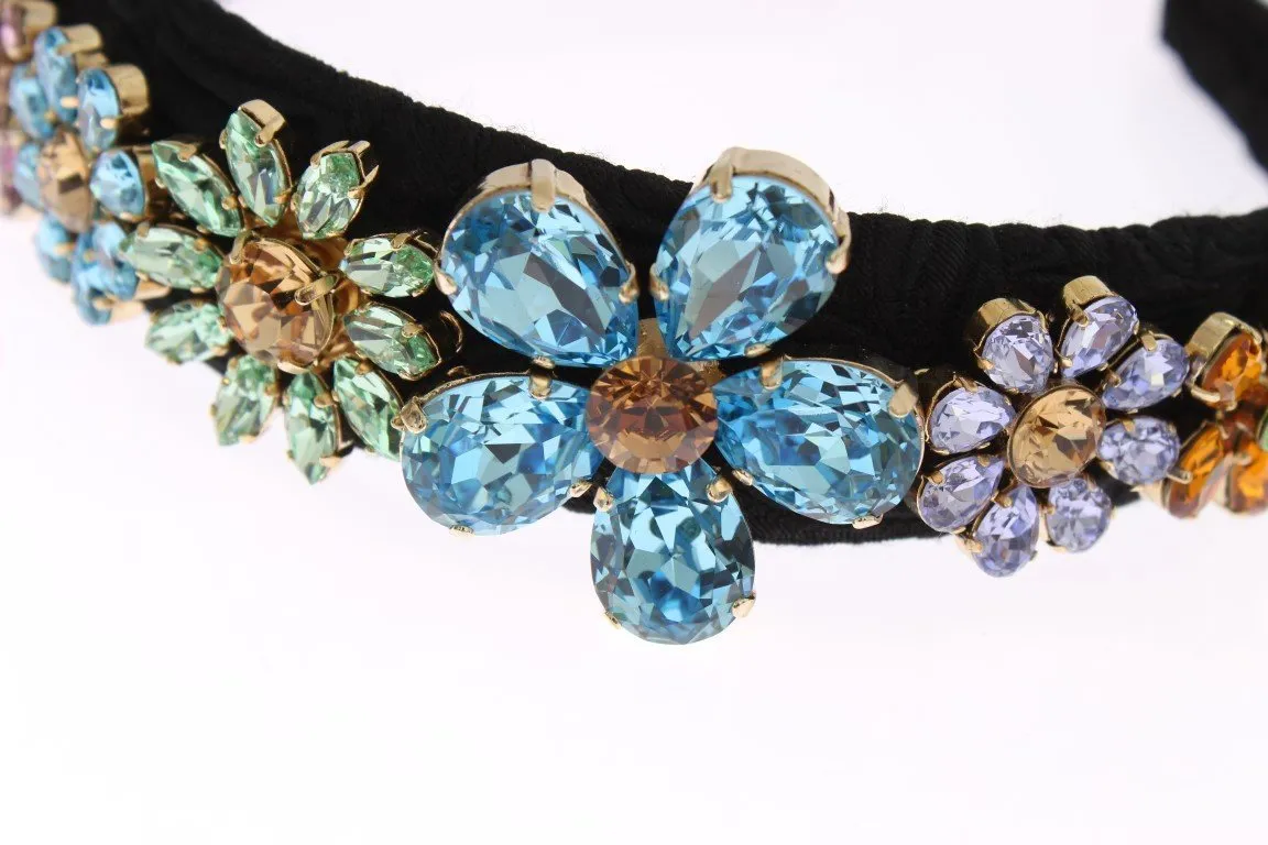 Black Brocade Gold Crystal Floral Headband