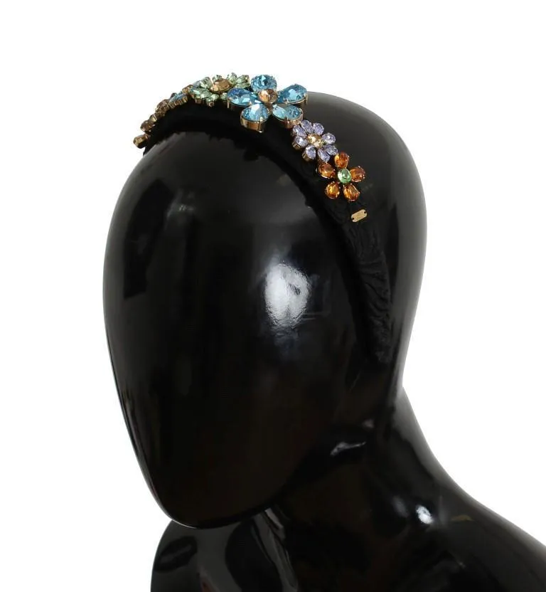 Black Brocade Gold Crystal Floral Headband