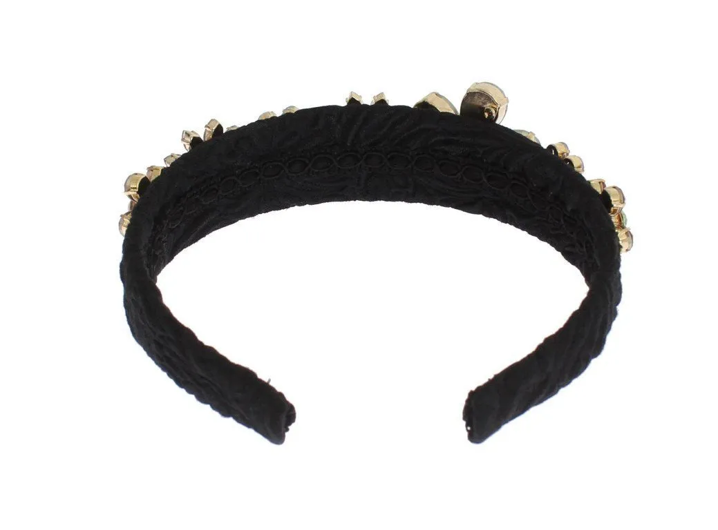 Black Brocade Gold Crystal Floral Headband