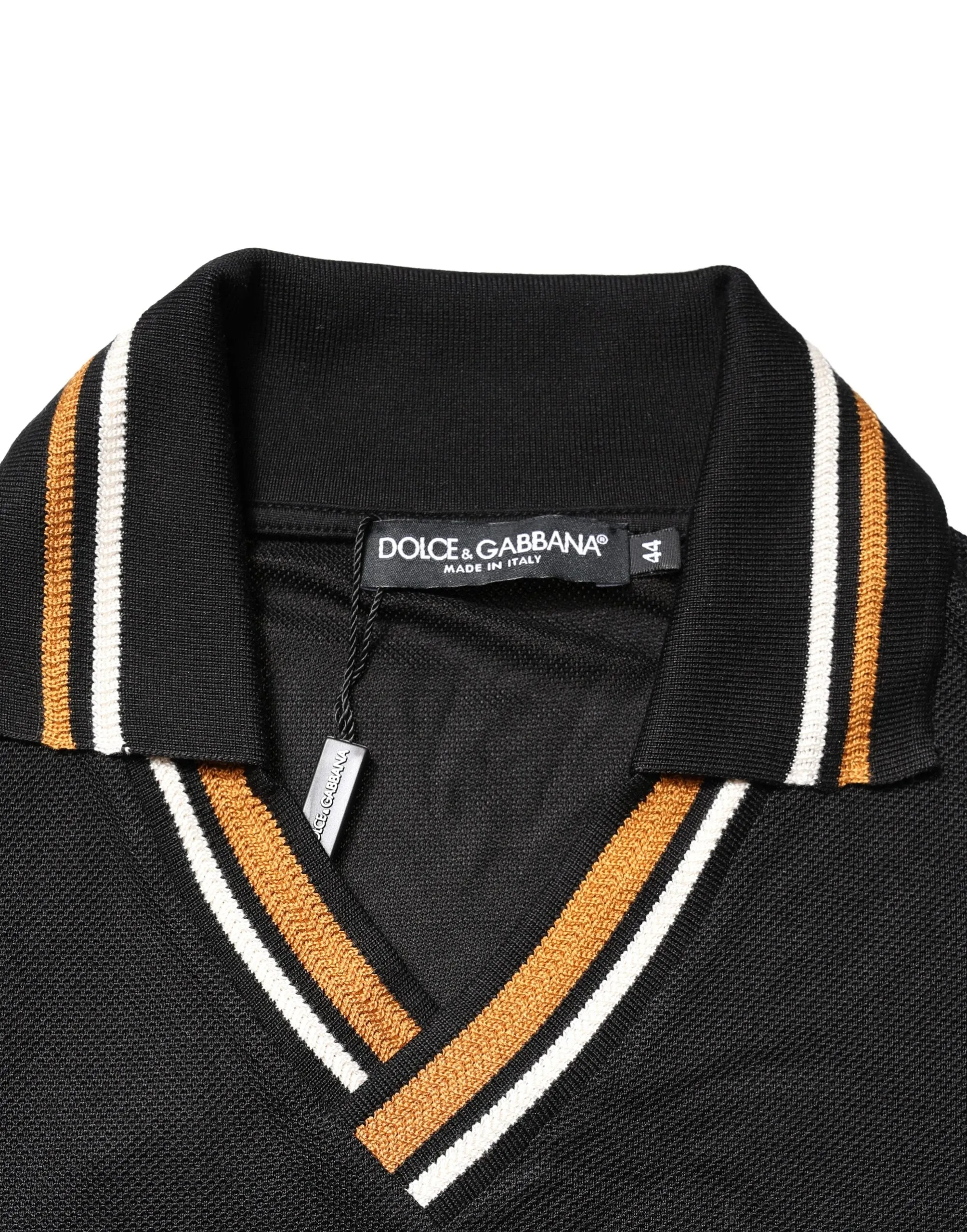 Black DG Silk V-neck Collared Polo T-shirt