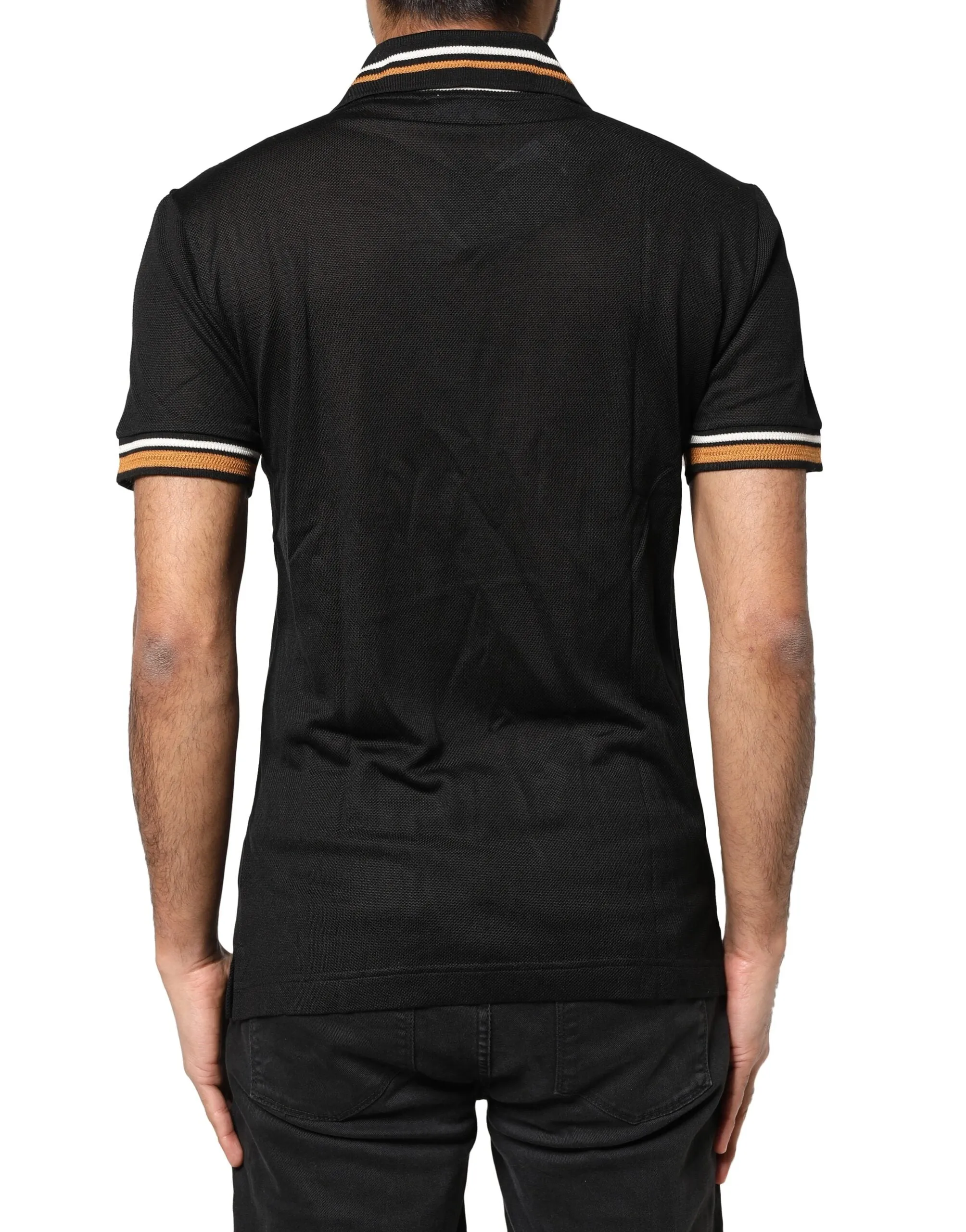Black DG Silk V-neck Collared Polo T-shirt