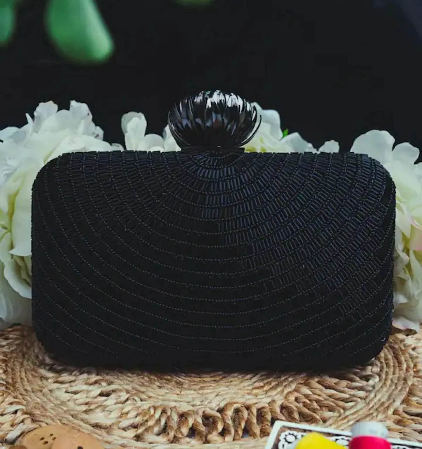 Black Evening Clutch Handbag , Party Purse Indian Zardozi Clutch Sling, Wedding Bridal Bag, Embellished  Evening Clutch, Gift