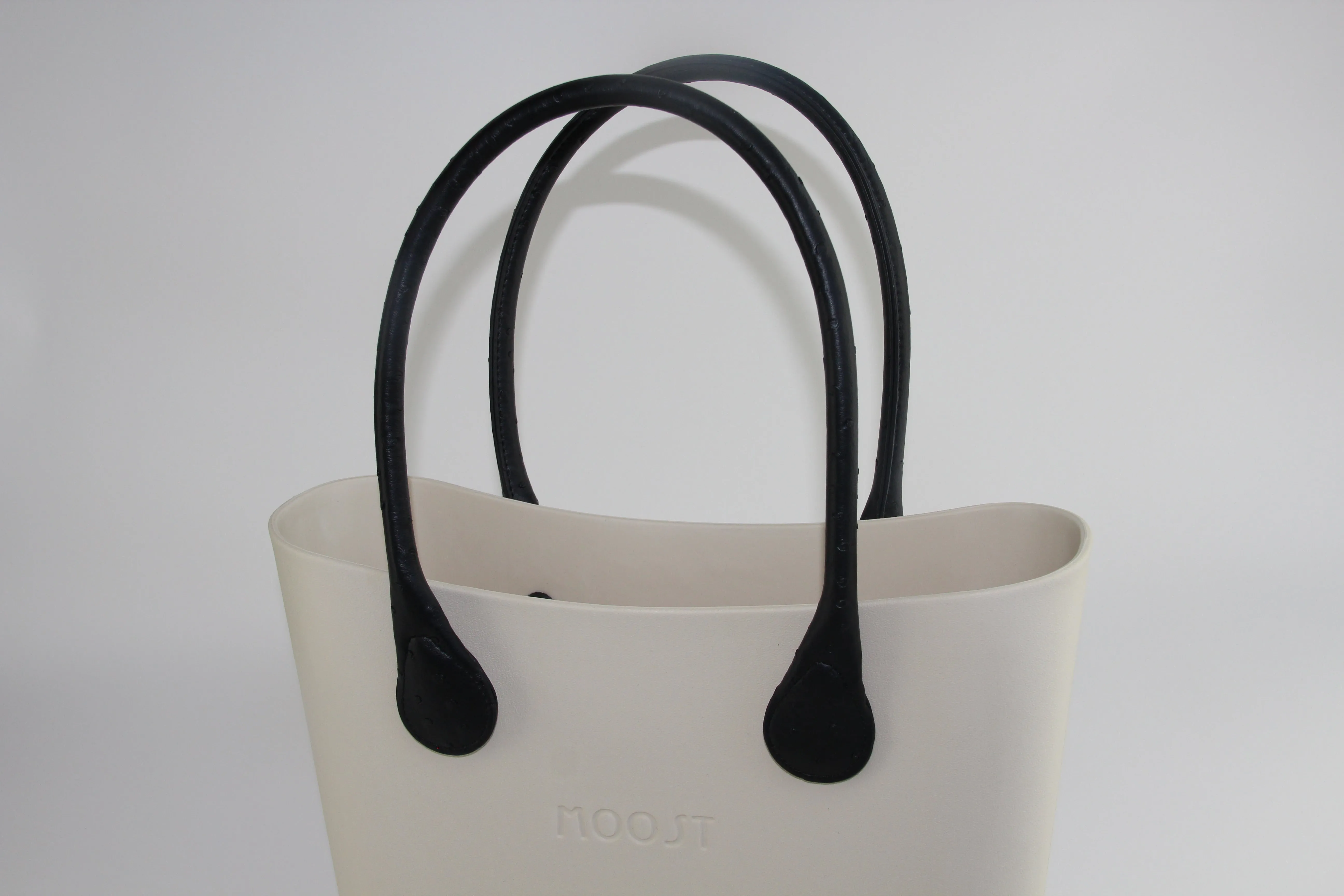 Black Faux Ostrich Rolled Handles