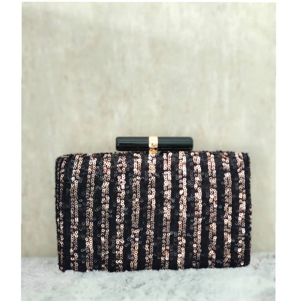 Black Gold sequin Evening Clutch Handbag , Party Purse Indian Zardozi Clutch Sling, Wedding Bridal Bag, Embellished  Evening Clutch, Gift