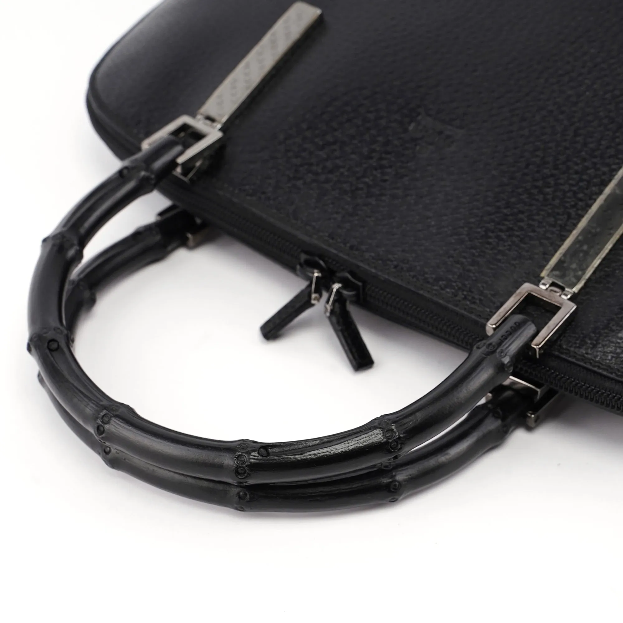 Black Leather Bamboo 2-Way Tote