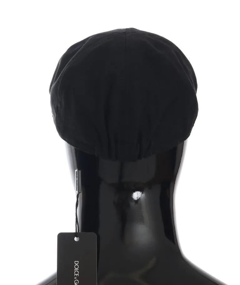 Black Linen Cotton Newsboy Cap