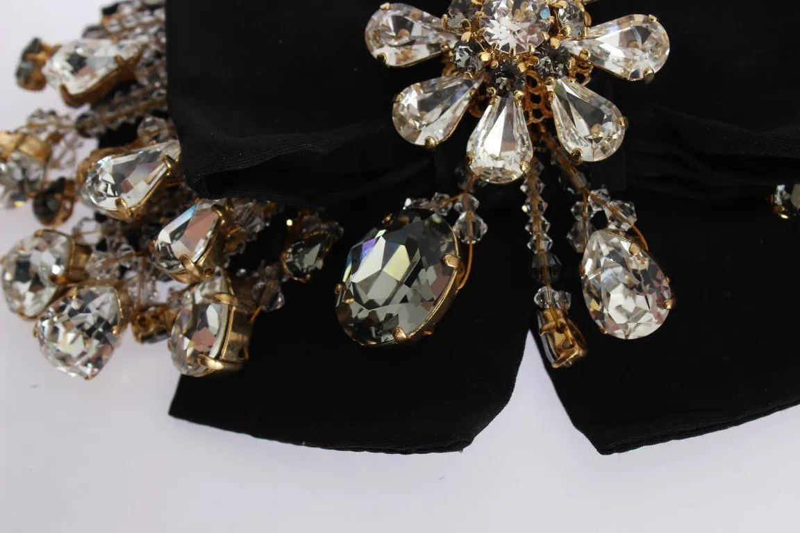 Black Silk Gold Brass Clear Crystal Clip