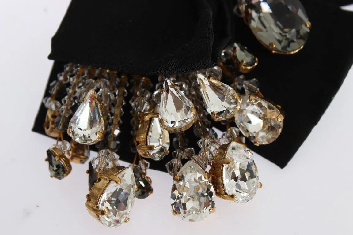 Black Silk Gold Brass Clear Crystal Clip