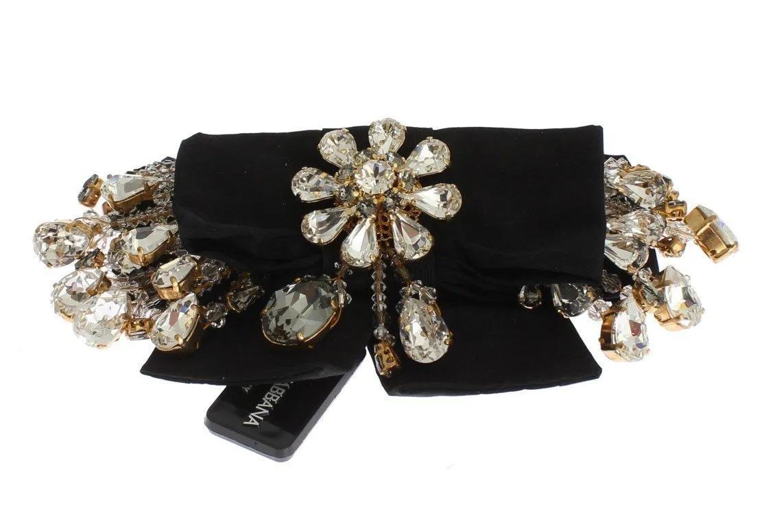 Black Silk Gold Brass Clear Crystal Clip