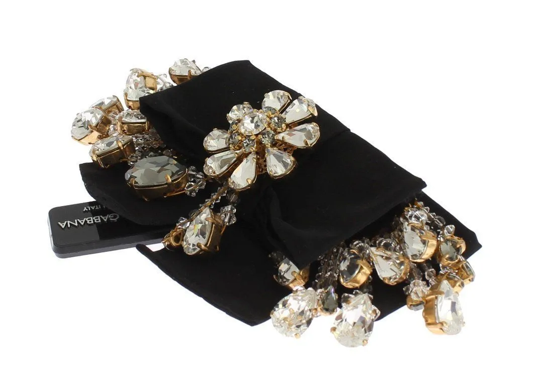 Black Silk Gold Brass Clear Crystal Clip