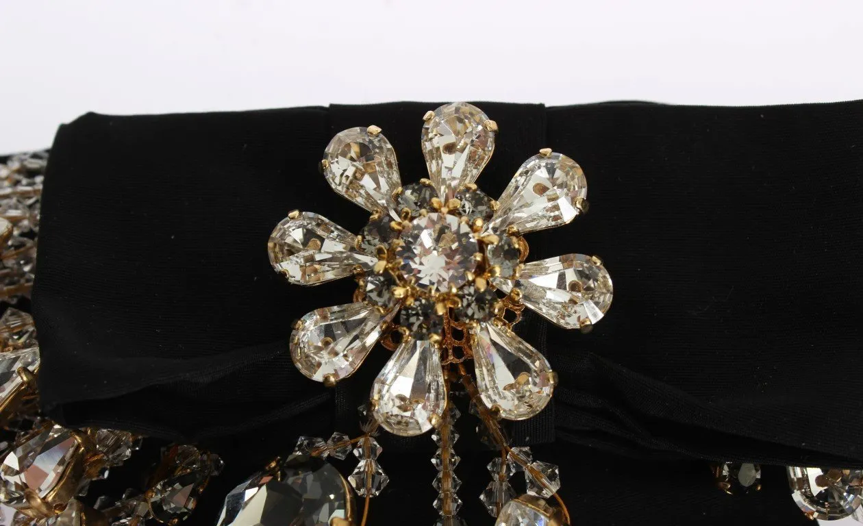 Black Silk Gold Brass Clear Crystal Clip