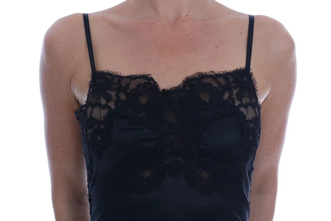 Black Silk Lace Chemise Dress